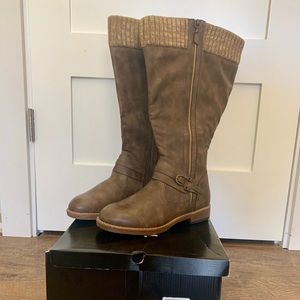 Brown Sweater Trimmed Tall Extra Wide Calf Boots